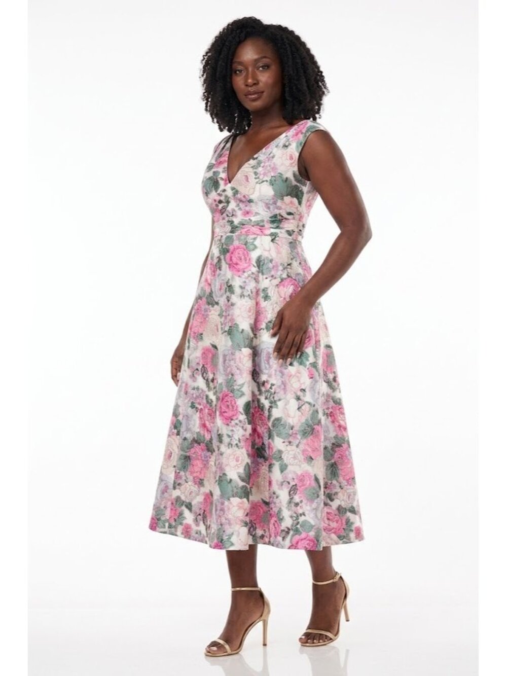 NWT Kay Unger Savannah Midi in English Rose Pleated Jacquard Dress 16 $328